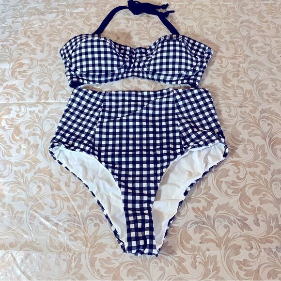 Tee Ink Bikini Swimsuit Black/White Check Padded Lined Sz 2 Gorgeous - Picture 1 of 7
